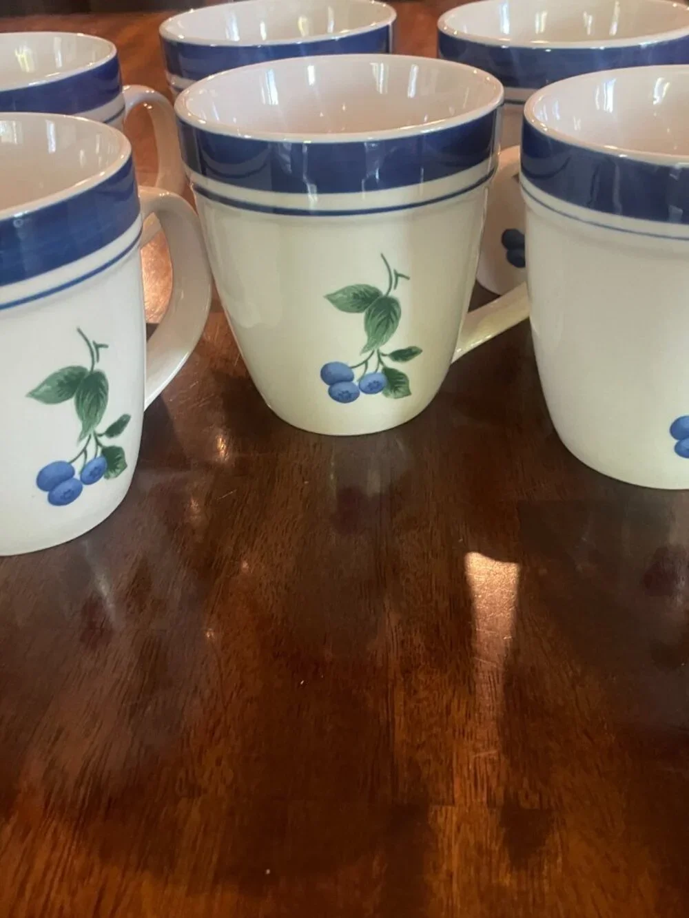 Set Of 6 LL Bean Stoneware Blueberry (Retired) 12oz Coffee Mugs Cups 2-Sided